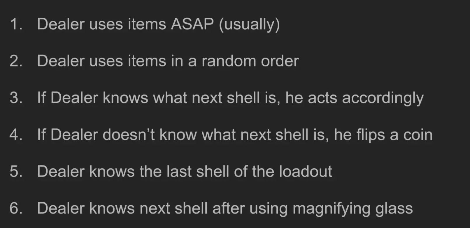 Buckshot Roulette Dealer AI Übersicht, die zeigt, wann der Dealer die nächste Patrone kennt
