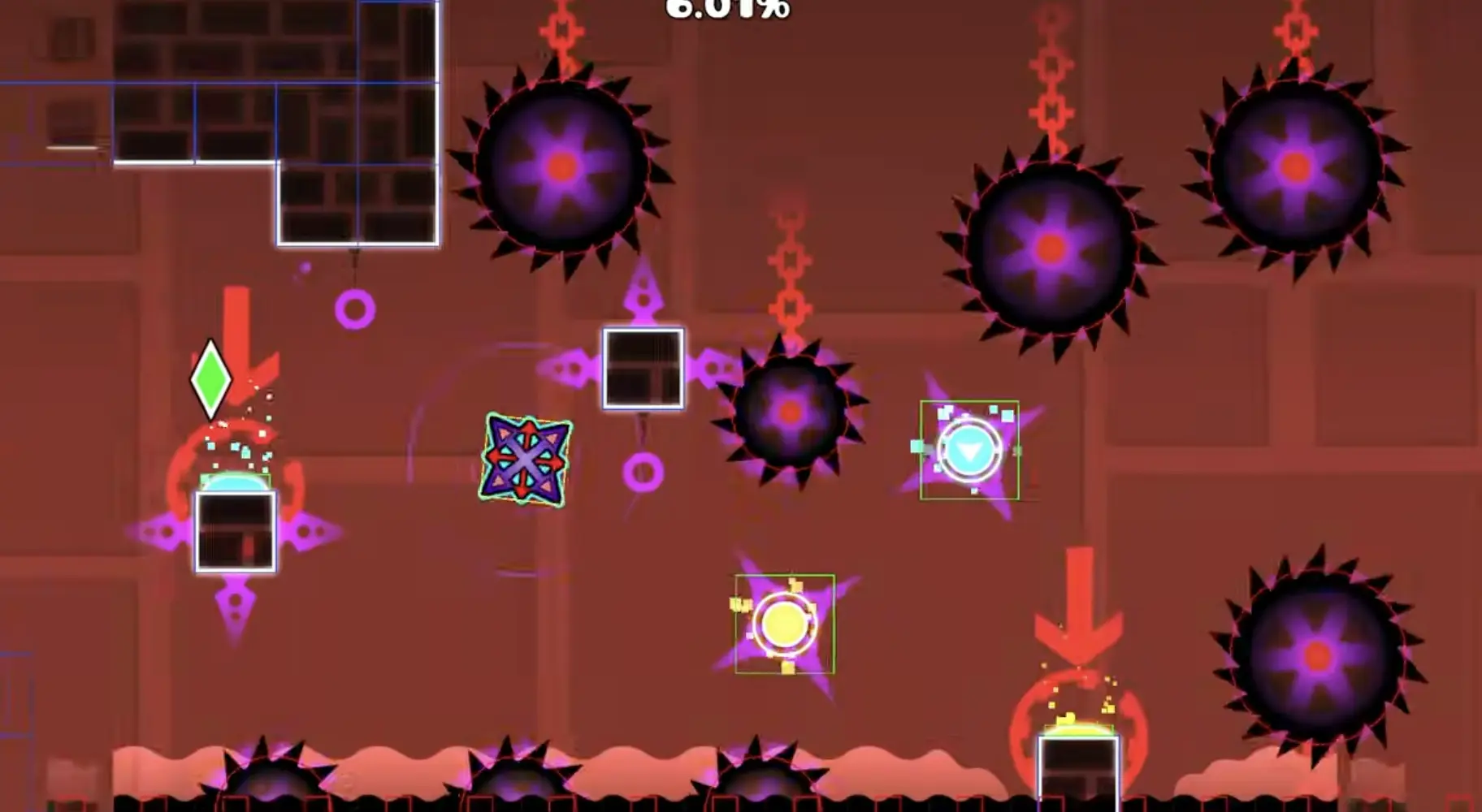 Geometry Dash Clubstep opening section with fake orbs