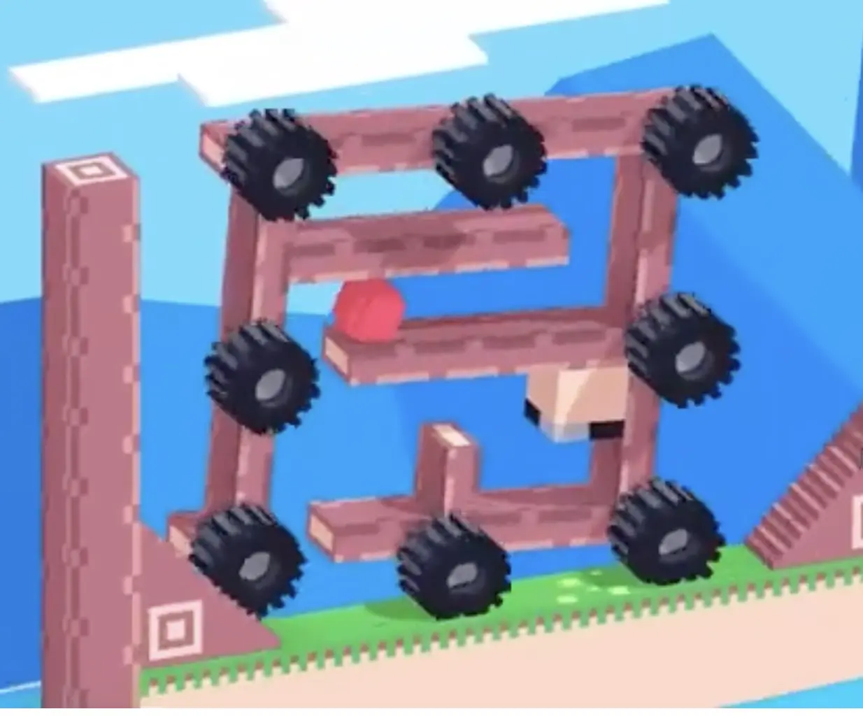 Drive Mad level 100 maze rotating back to catch the red ball on the next inner lane