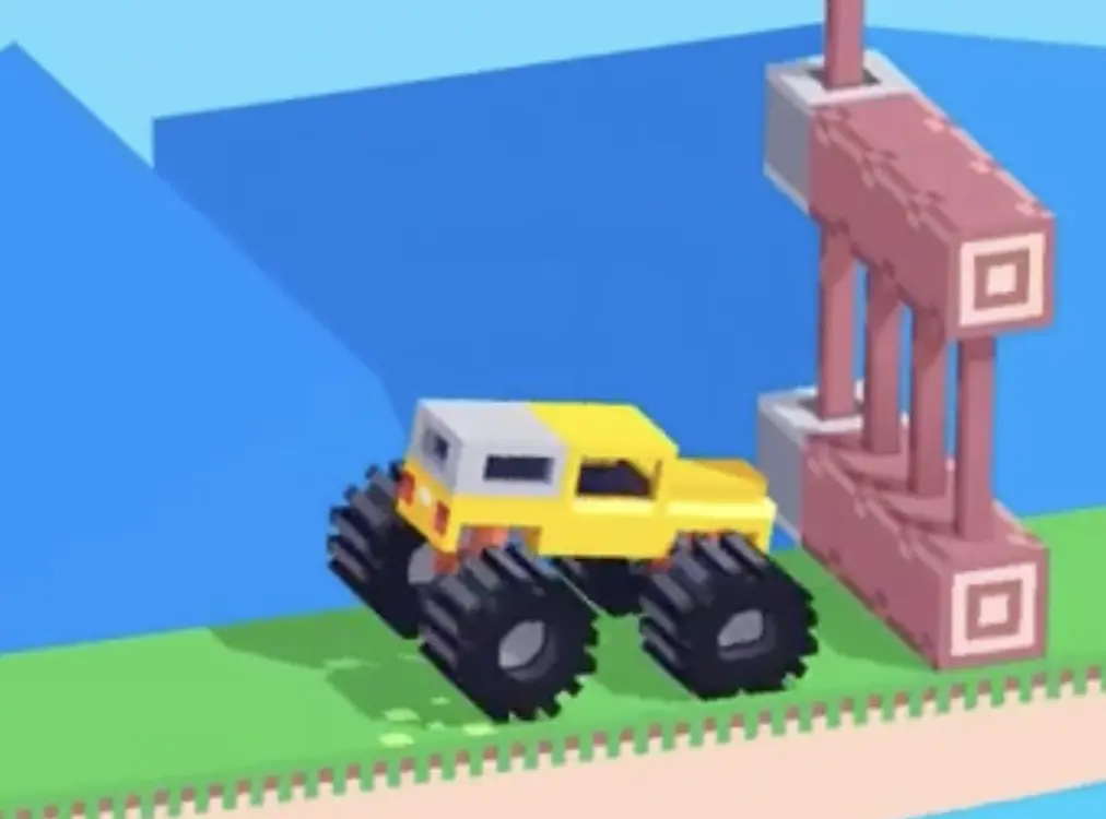 Drive Mad level 102 truck driving to the right side of the giant seesaw to raise the hidden button on the left