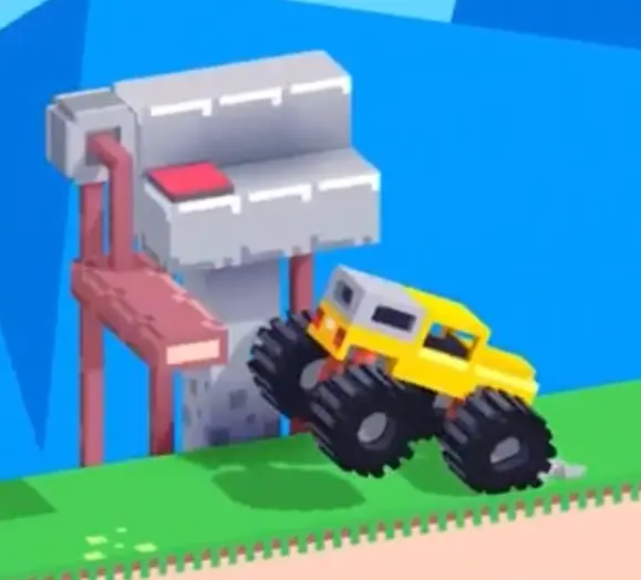 Drive Mad level 104 truck raising its rear wheels to activate the trigger mechanism