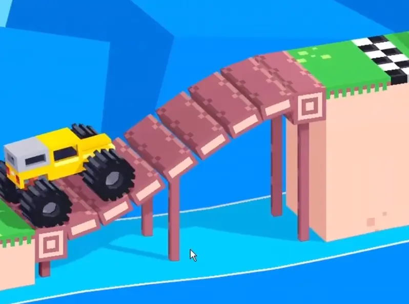 Drive Mad level 105 truck climbing the final ramp toward the opened finish platform