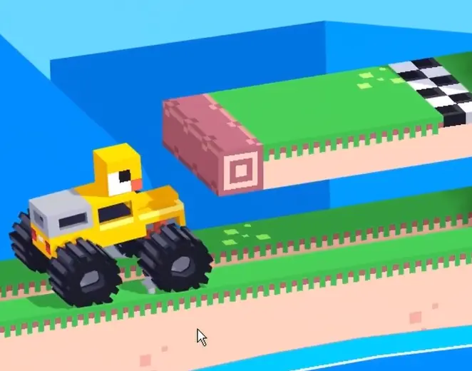Drive Mad level 107 truck escorting the chick block toward the final checkered platform