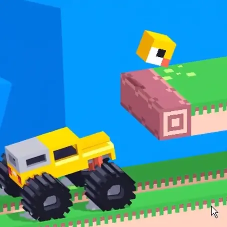 Drive Mad level 107 truck adjusting position while the chick block bounces toward the next platform