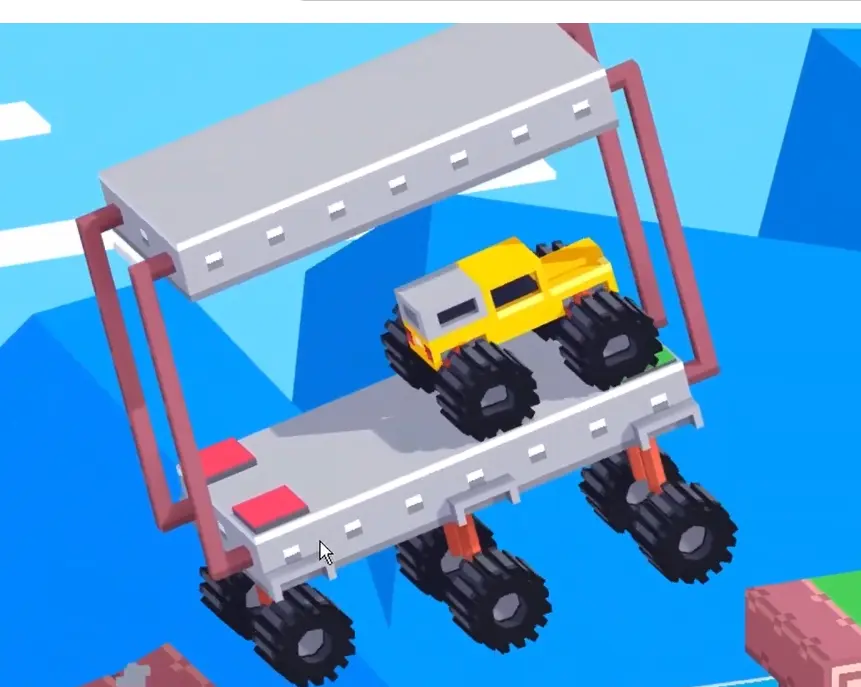 Drive Mad level 110 truck clearing the final gap after being launched from the last ring