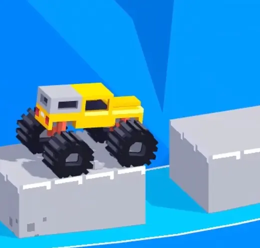 Drive Mad level 111 truck jumping from the first stone block toward the second platform