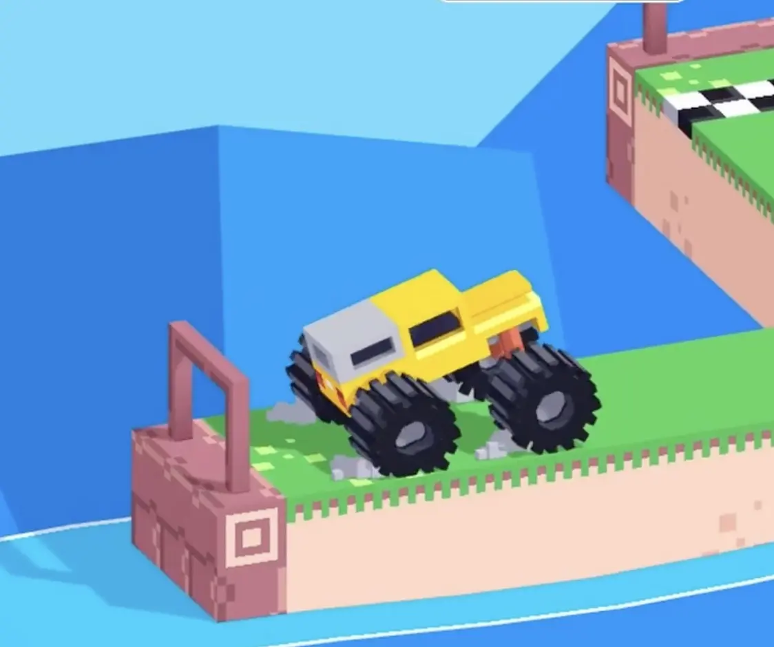 Drive Mad level 113 truck approaching the sharp 90-degree turn before braking