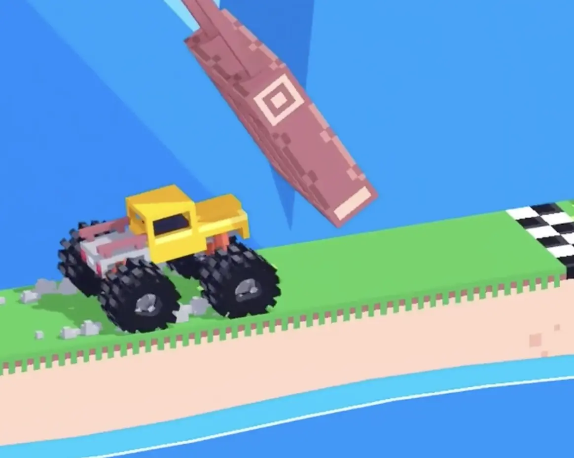 Drive Mad level 115 truck driving under the raised swing door toward the finish