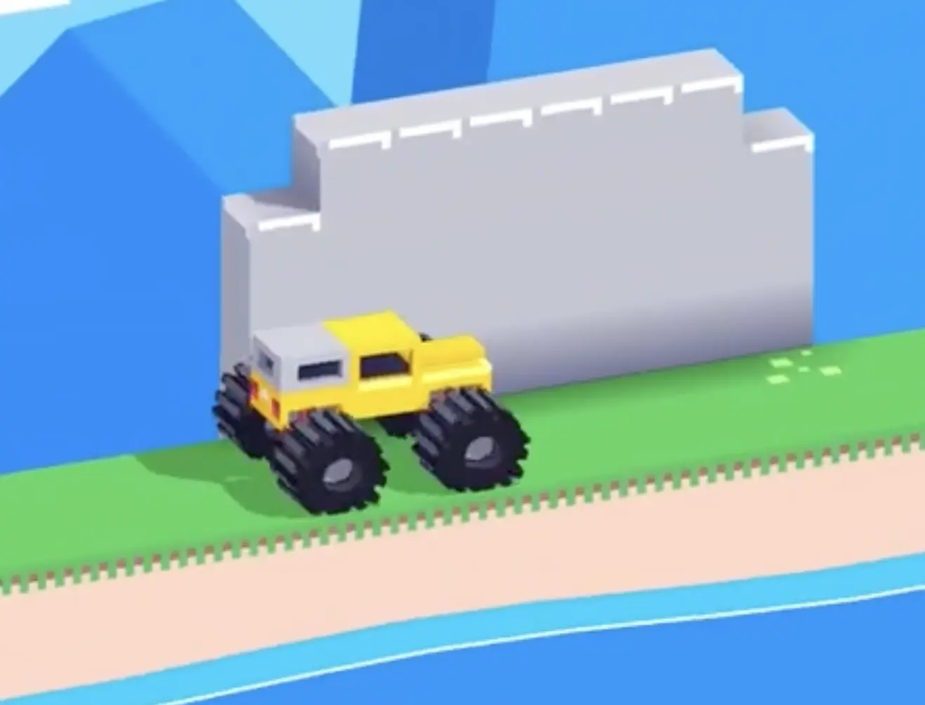 Drive Mad level 116 truck hiding behind the tall wall to avoid the first shockwave
