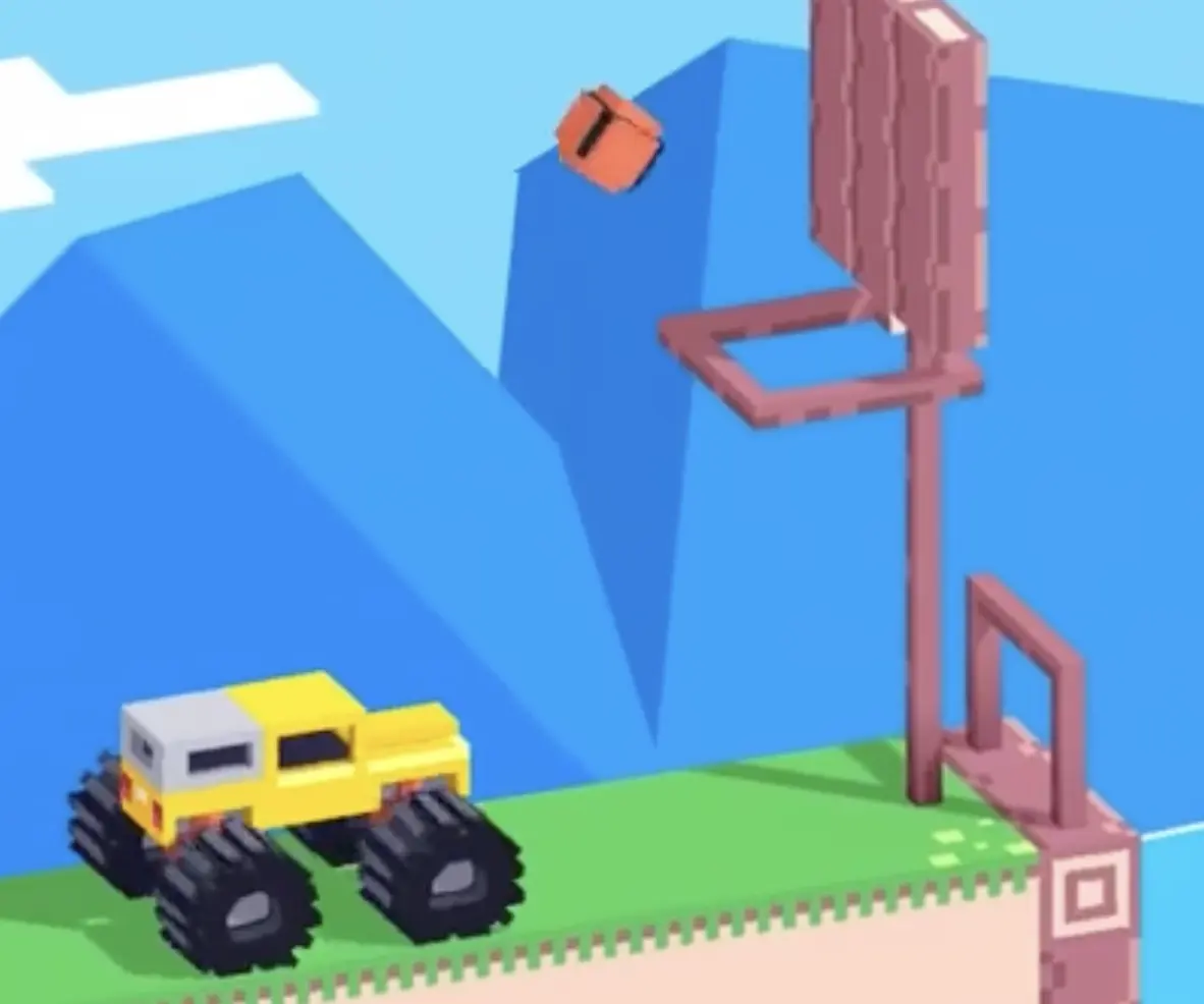 Drive Mad level 117 truck carrying the basketball toward the hoop for the final shot