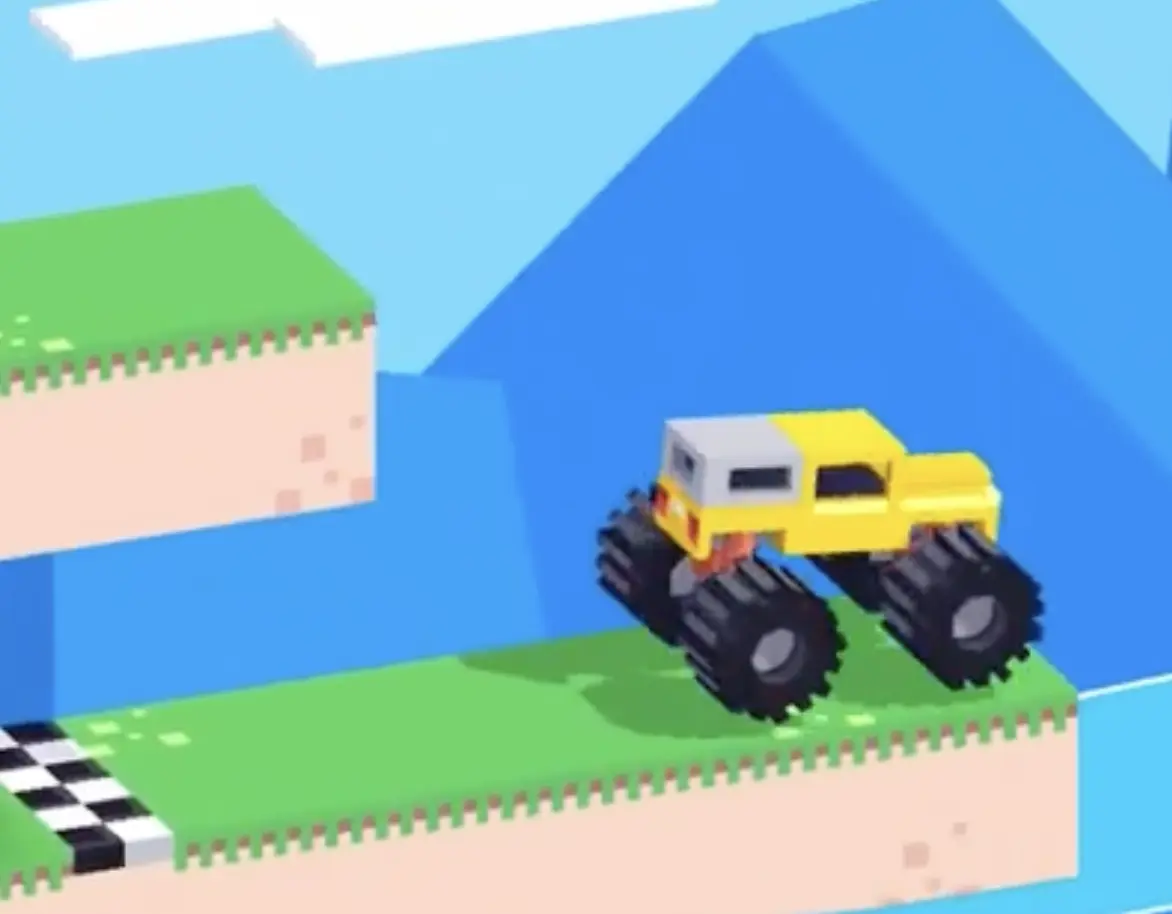 Drive Mad level 120 truck landing on the lower platform and stopping safely near the finish