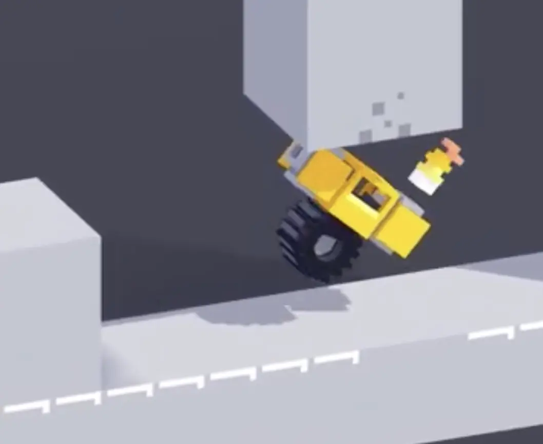 Drive Mad level 122 vehicle descending under a block and preparing to move forward along the lower lane