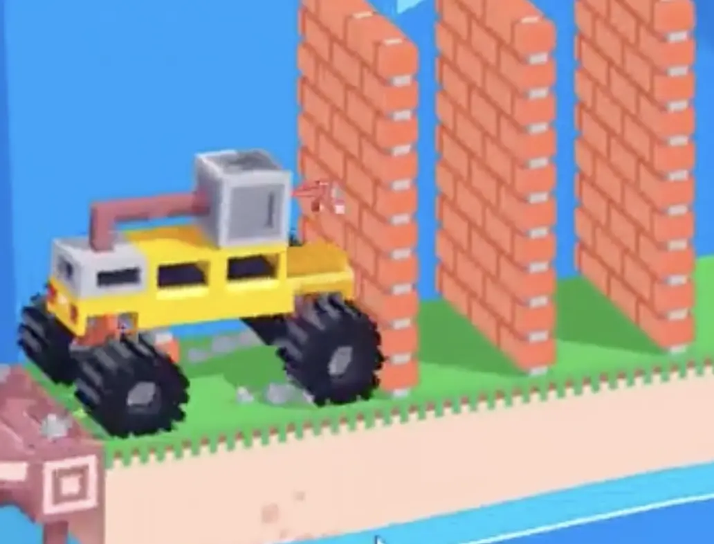 Drive Mad level 123 truck using the laser to break through the three-wall section