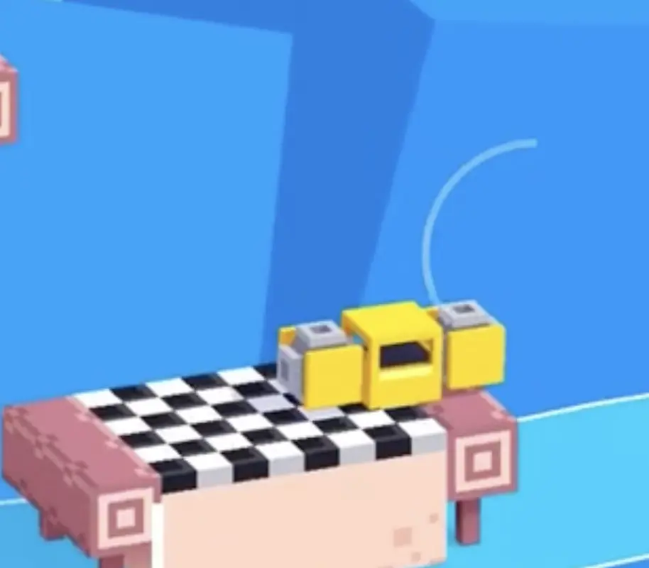 Drive Mad level 124 vehicle landing on the checkered finish after gliding over the obstacle