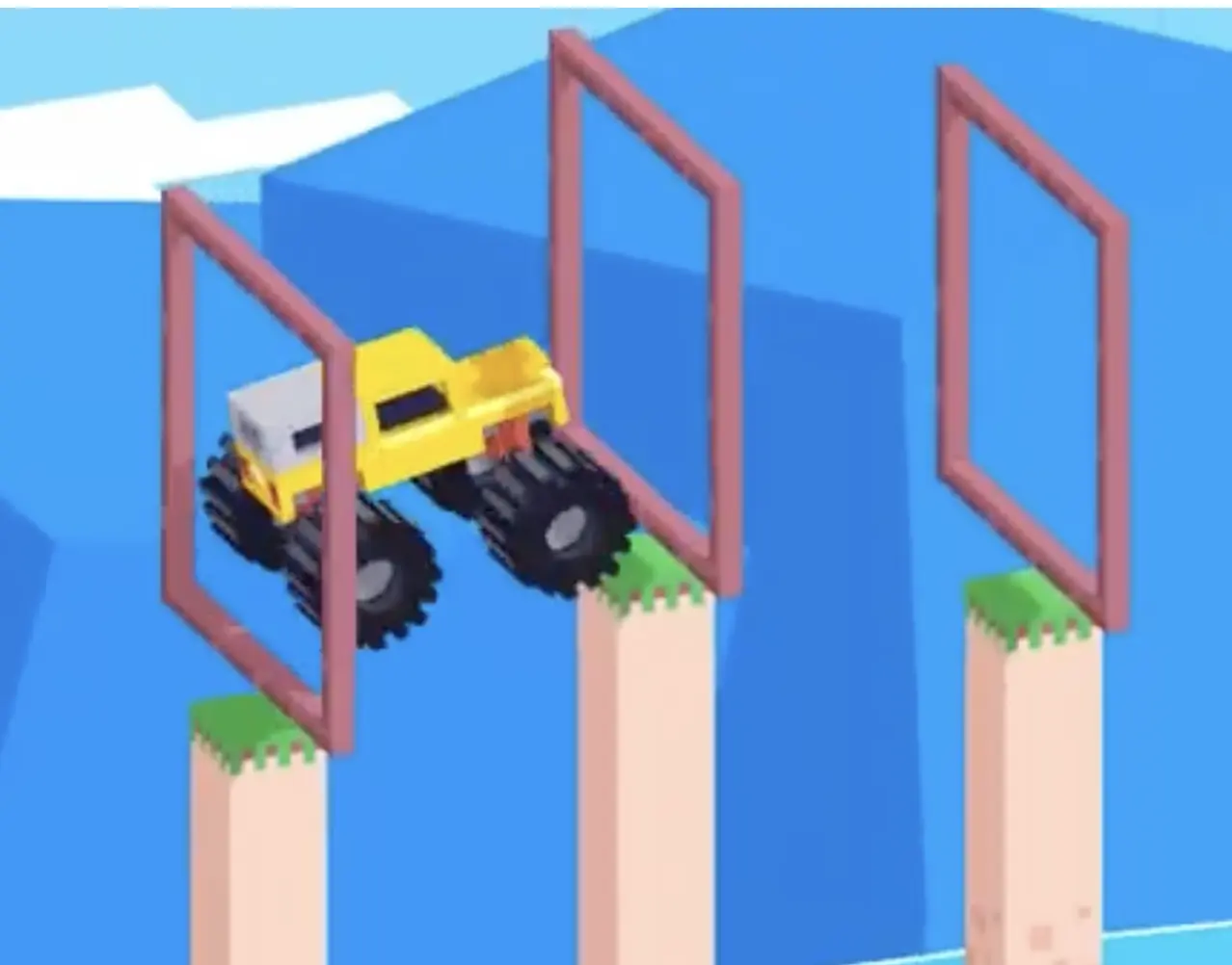 Drive Mad level 125 truck flying through the wooden hoop frames