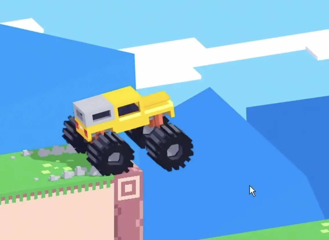 Drive Mad level 129 truck leaving the final ledge and preparing for a flat landing