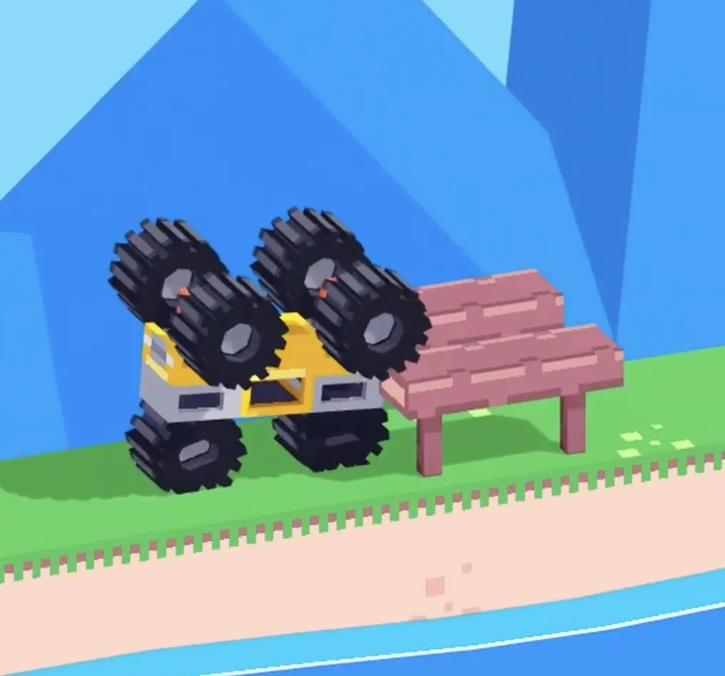 Drive Mad level 131 truck moving through the obstacle section in an upside-down posture