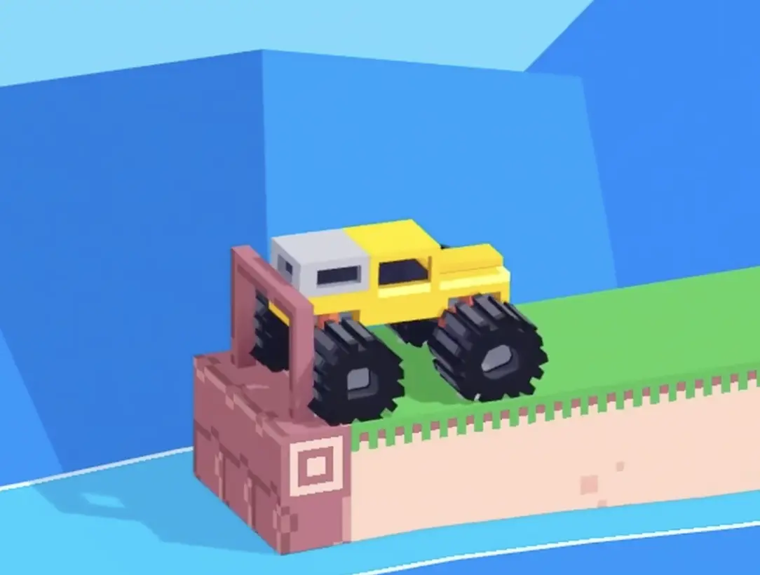 Drive Mad level 132 yellow truck reversing to the left edge to create space from the pink car