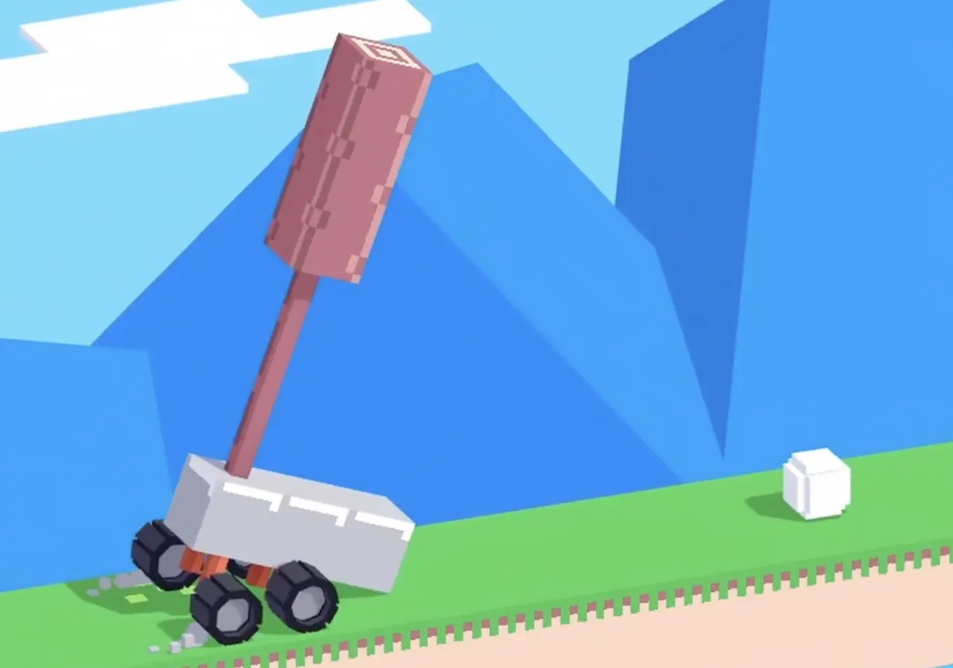 Drive Mad level 133 starting position with the tall roof-mounted putter and the block ahead