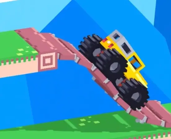 Drive Mad level 134 truck reversing up the fallen ramp toward the finish