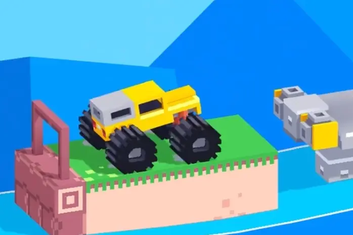 Drive Mad level 135 truck driving onto the flying carpet to activate it