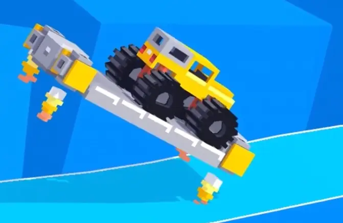 Drive Mad level 135 truck balancing on the flying carpet during the crossing