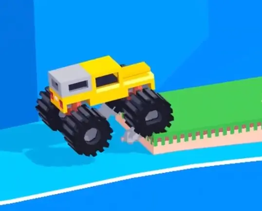 Drive Mad level 137 truck lifting its front wheels to climb the first raised ledge