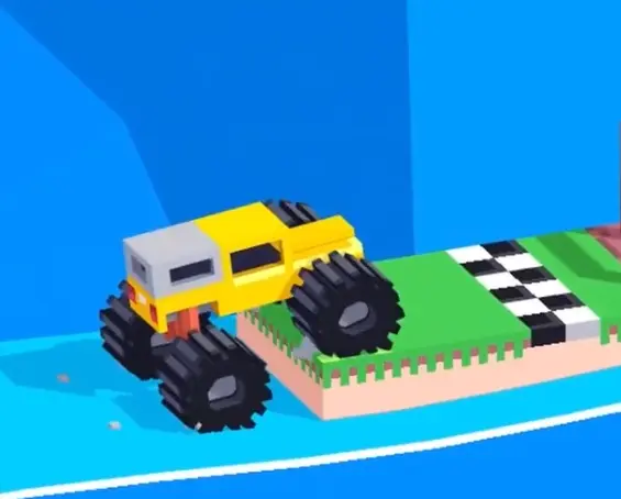 Drive Mad level 137 truck clearing the final ledge and reaching the finish