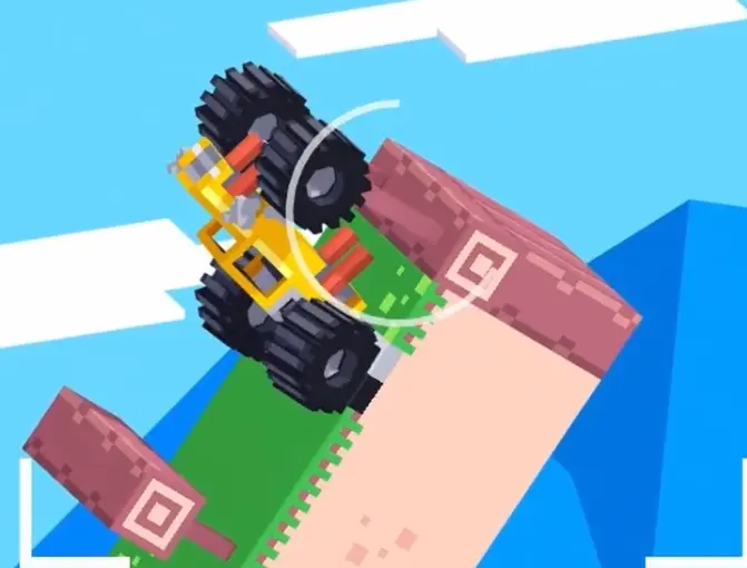 Drive Mad level 141 truck clearing the low obstacle and reaching the finish
