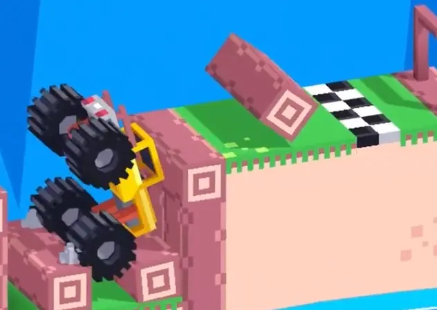 Drive Mad level 143 launching logs across the gap to reach the finish