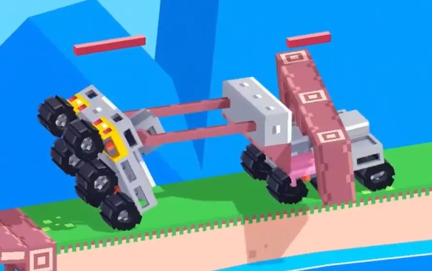 Drive Mad Level 145 enemy vehicle rushing in while the player's hammer truck prepares to strike