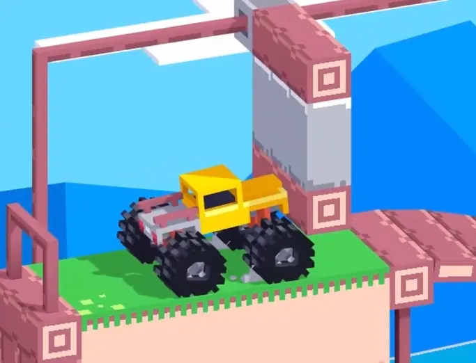 Drive Mad Level 147 truck pushing the hanging blocker to open the downhill entrance