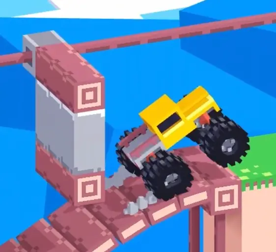 Drive Mad Level 147 truck moving around the semicircular track while the blocker approaches the opposite side