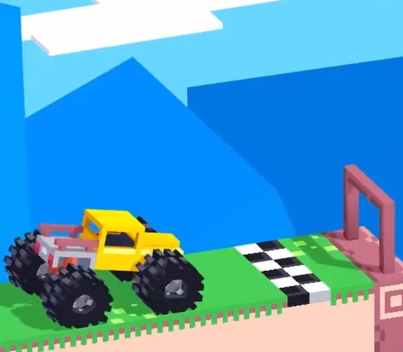 Drive Mad Level 147 truck climbing the opposite side before the blocker closes the path