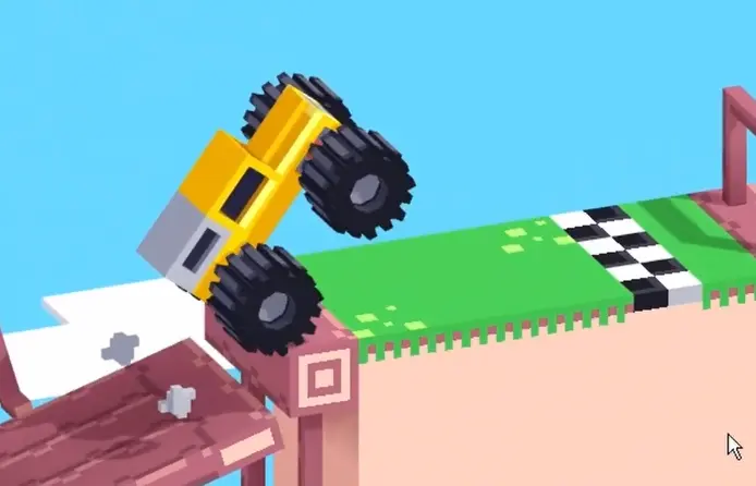 Drive Mad Level 150 vehicle exiting the Ferris wheel and heading toward the finish line