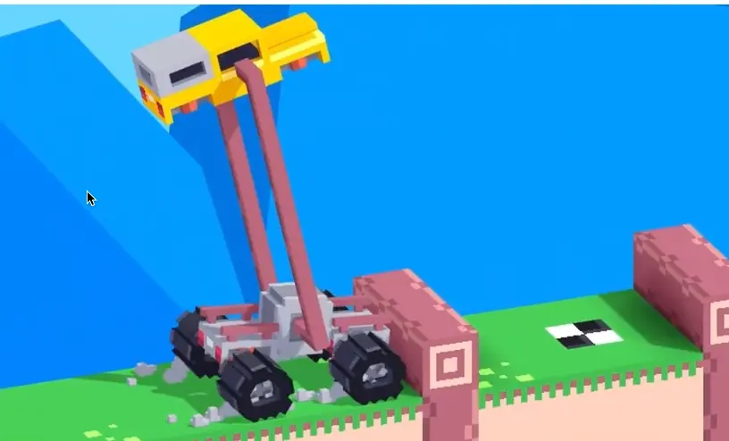 Drive Mad Level 152 vehicle flipping over the stairs to clear the path