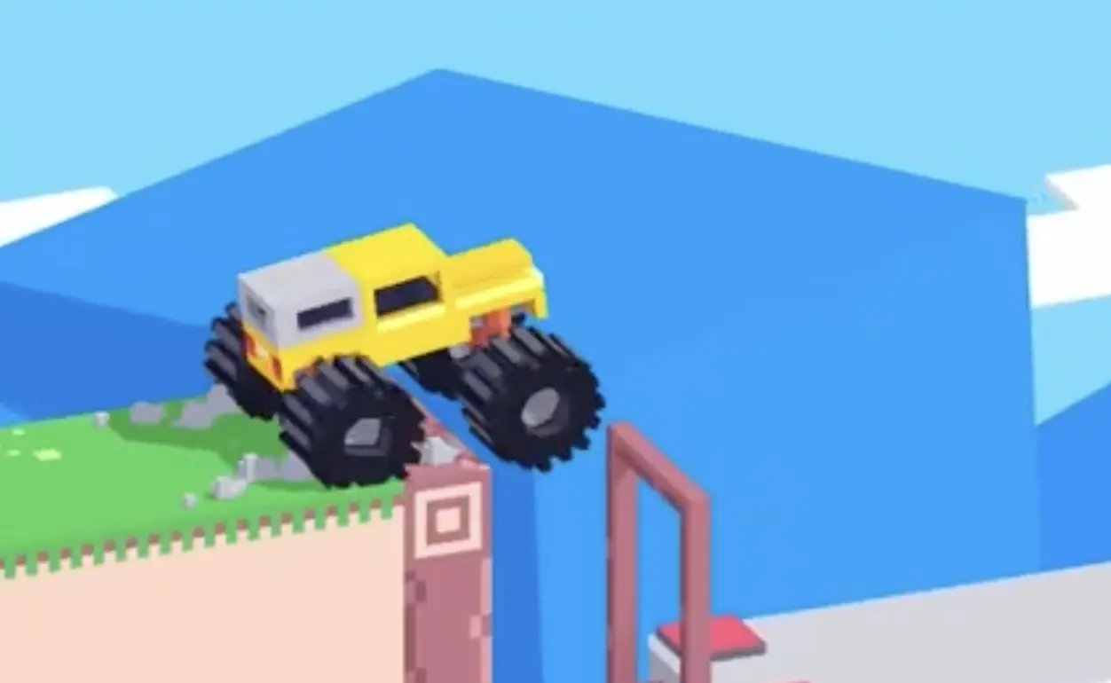 Drive Mad Level 156 small truck driving onto the medium truck and preparing to use the control pads