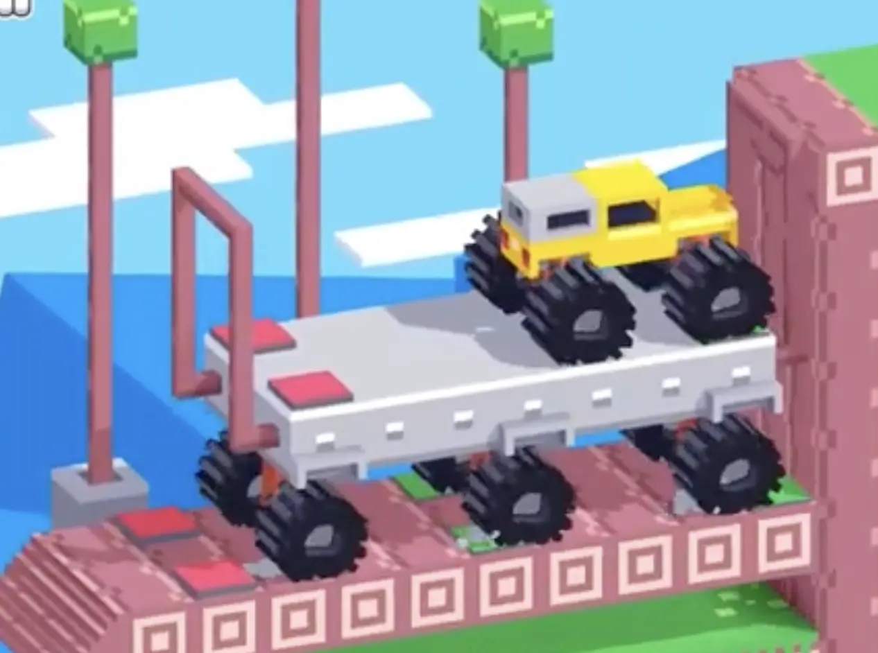 Drive Mad Level 156 medium truck riding the elevator down to the second level