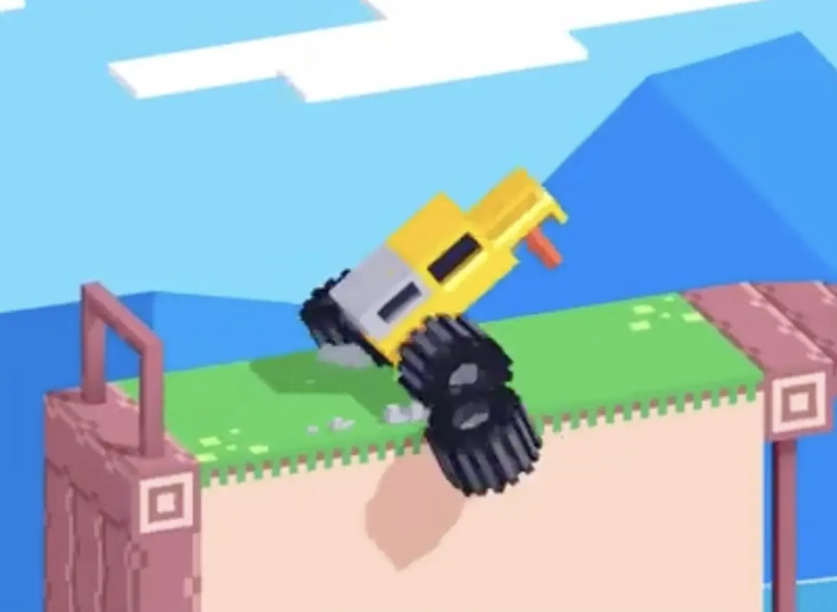 Drive Mad Level 158 truck losing its front wheels and keeping the nose lifted while moving down the slope