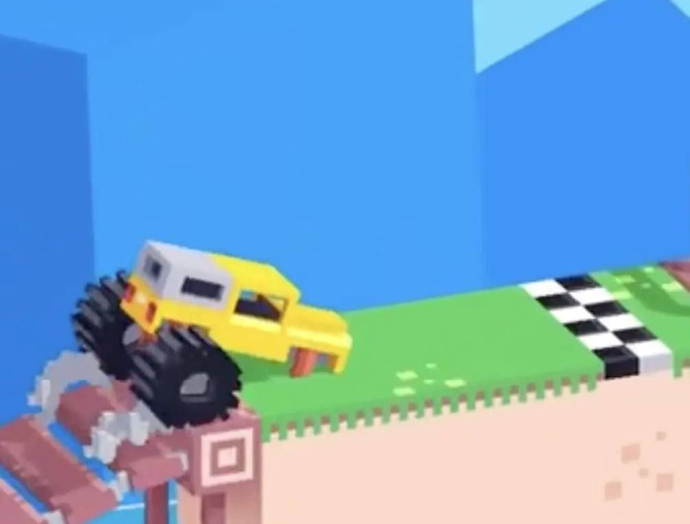 Drive Mad Level 158 truck landing on the far platform with the front lifted before reaching the finish