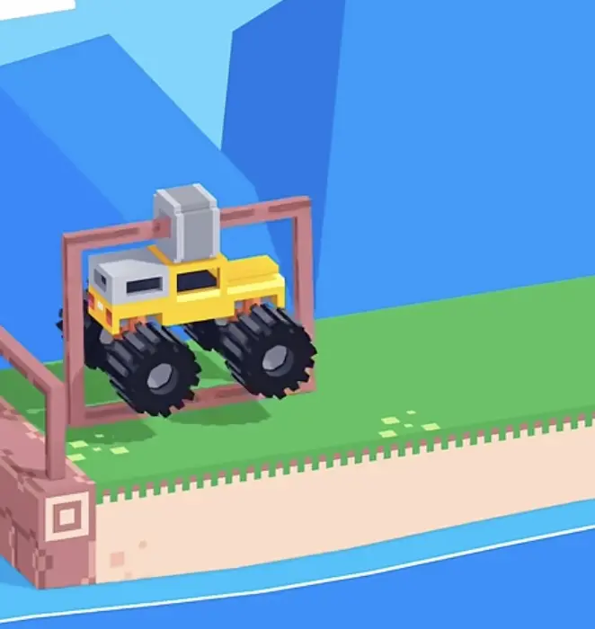 Drive Mad Level 159 truck waiting under a rotating jump-rope obstacle and preparing to move at the correct timing