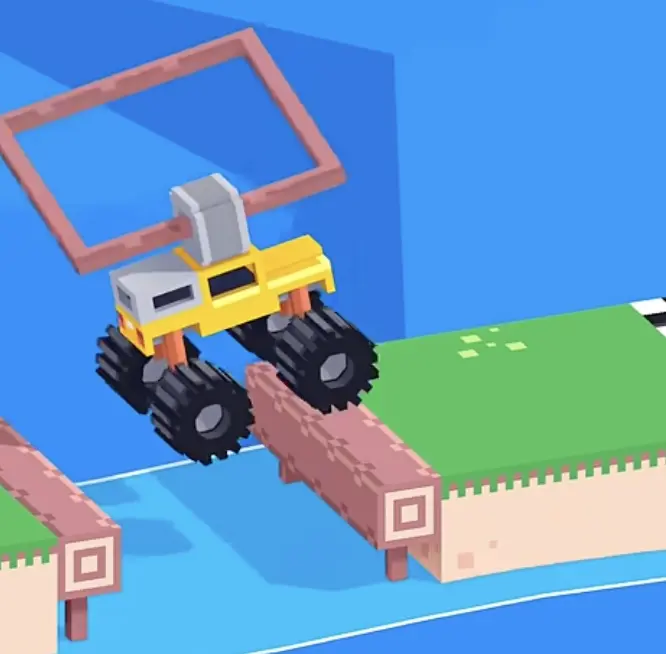 Drive Mad Level 159 truck crossing the gap after the jump-rope obstacle and reaching the finish platform