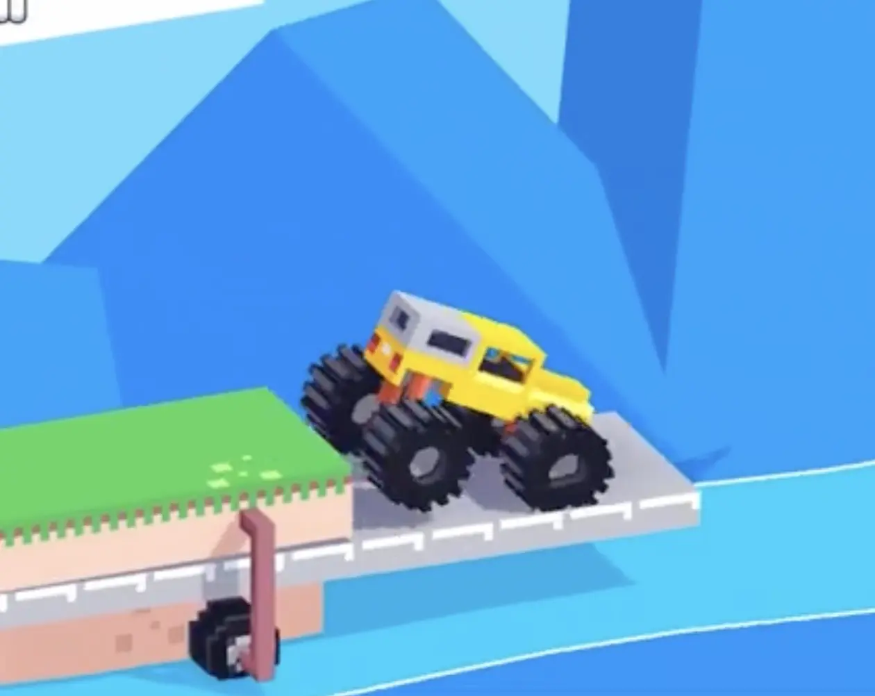 Drive Mad Level 162 truck carefully driving onto the hidden sliding extension board under the ledge