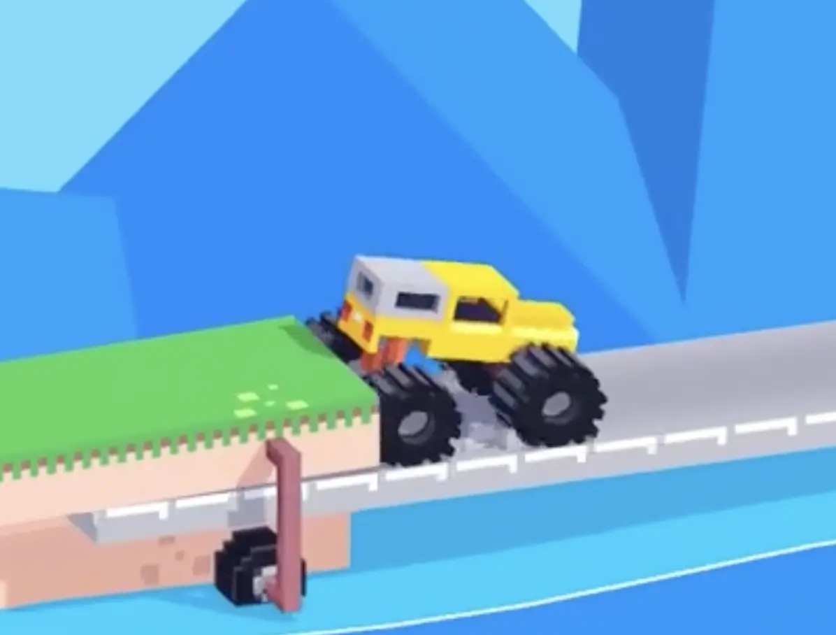 Drive Mad Level 162 truck reversing on the sliding board to pull the extension farther out from under the platform