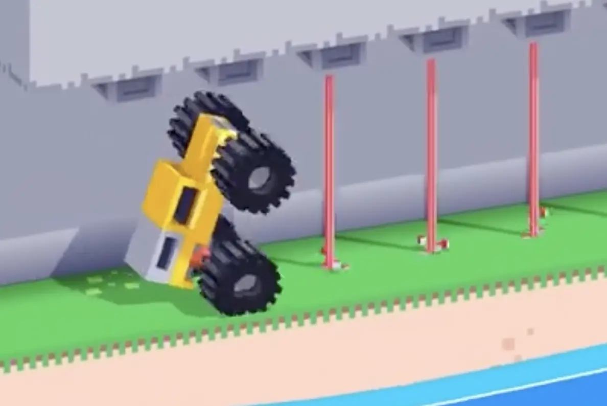 Drive Mad Level 163 truck timing its movement through a tunnel with lasers switching on and off