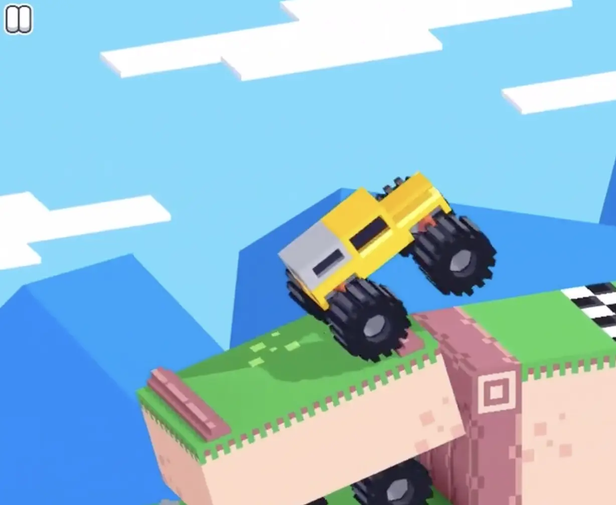 Drive Mad Level 164 stacked truck accelerating up the final ledge toward the finish line