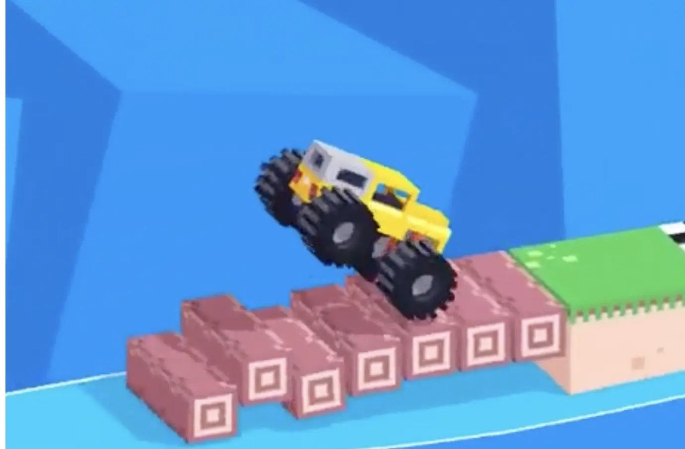 Drive Mad Level 166 truck driving across a collapsing bridge toward the finish