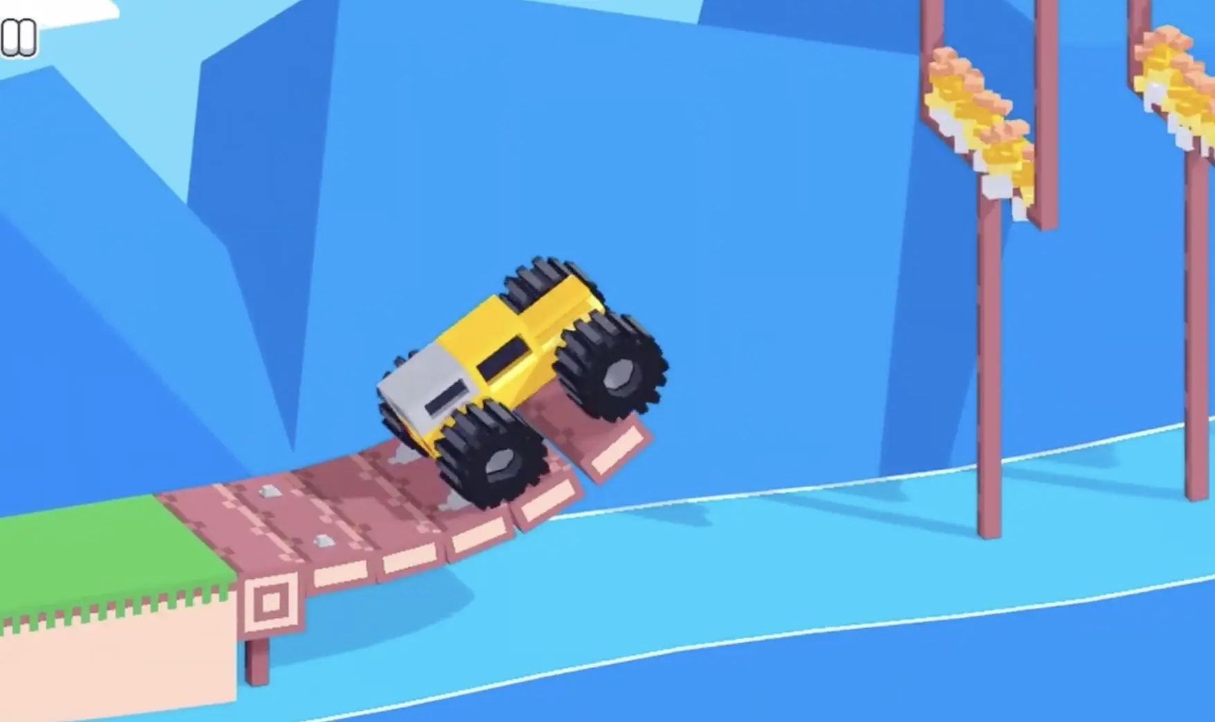 Drive Mad Level 169 truck climbing a small curved loop to prepare for a jump through fire rings