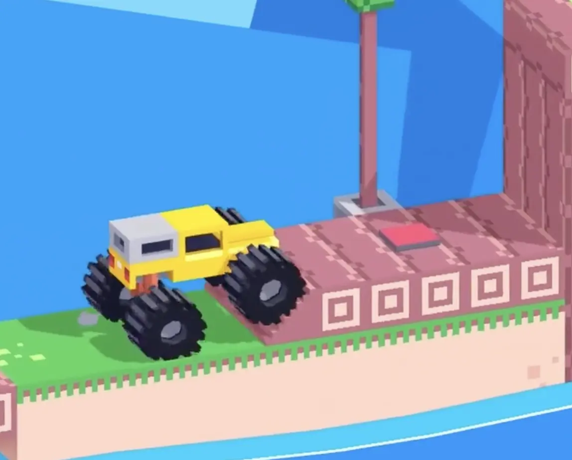 Drive Mad Level 170 truck driving onto a red button to activate the route