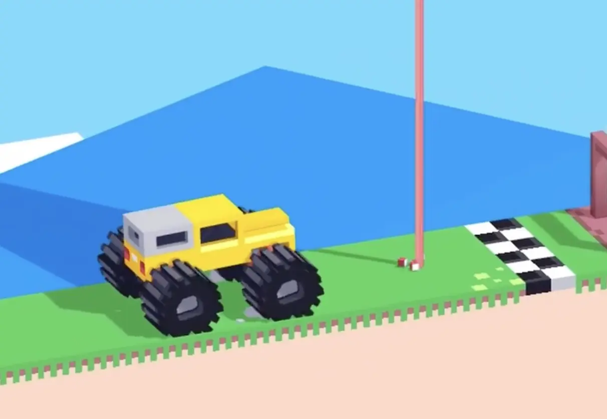 Drive Mad Level 170 truck near the finish after triggering the laser trap